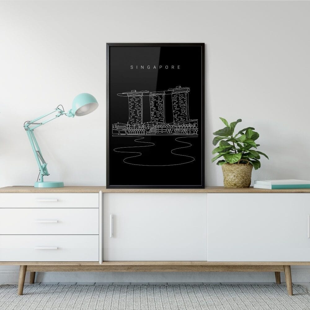 Framed Marina Bay Sands Wall Art Home Decor - Portrait - Dark Framed Marina Bay Sands Wall Art Home Decor - Portrait - Dark