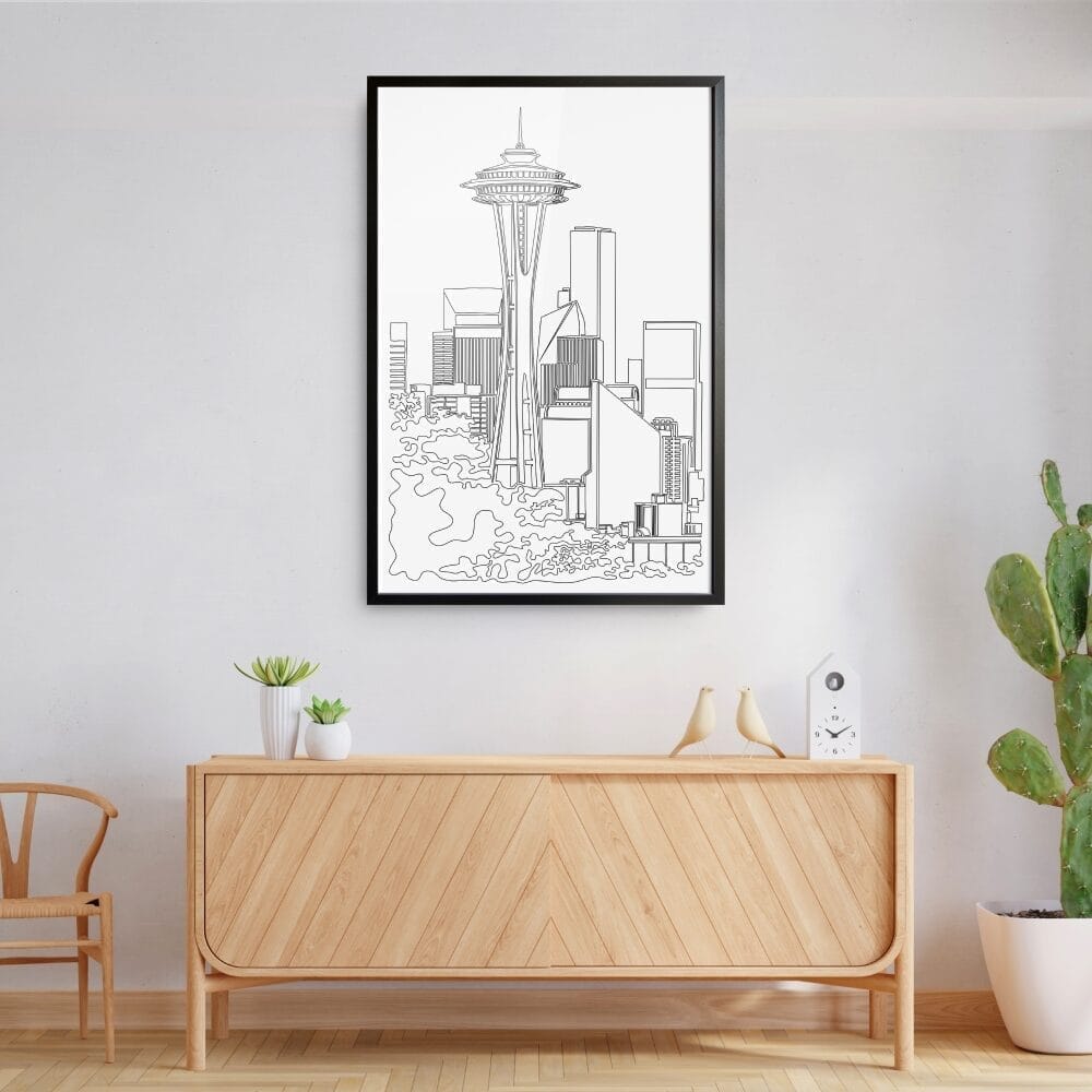 Framed Seattle Skyline Wall Art Home Decor - Portrait Framed Seattle Skyline Wall Art Home Decor - Portrait