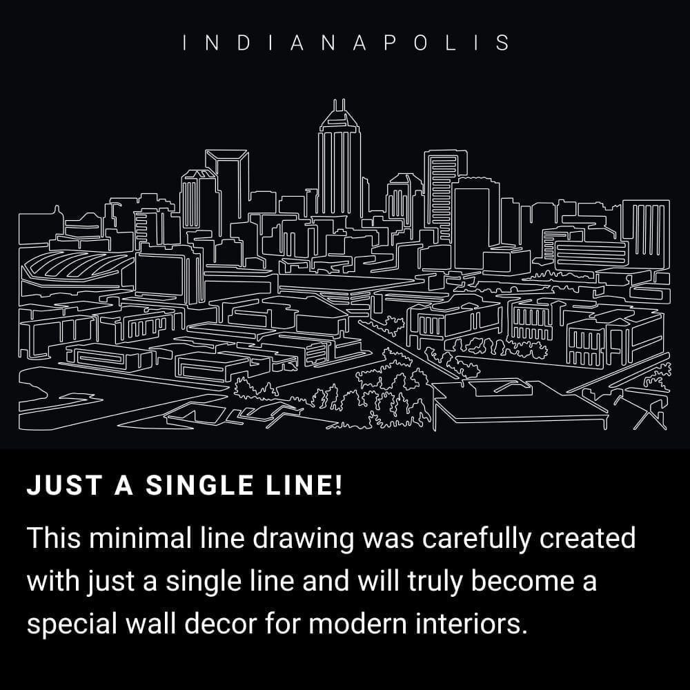 Indianapolis Skyline One Line Drawing Art - Dark Indianapolis Skyline One Line Drawing Art - Dark