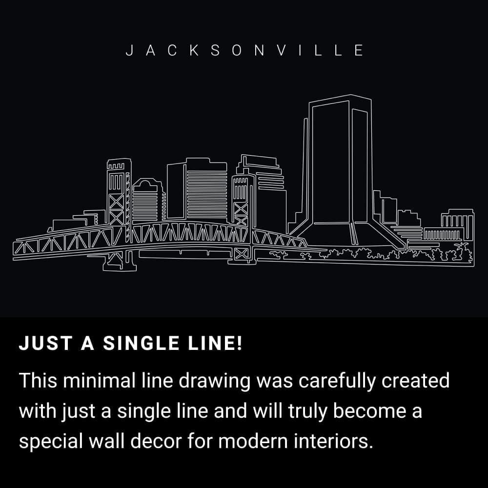Jacksonville Skyline One Line Drawing Art - Dark Jacksonville Skyline One Line Drawing Art - Dark