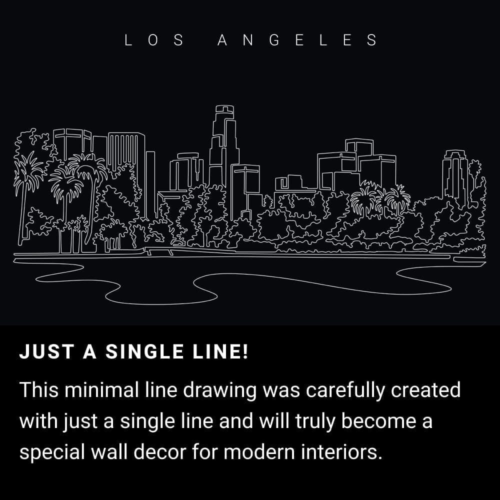 Los Angeles Skyline One Line Drawing Art - Dark Los Angeles Skyline One Line Drawing Art - Dark