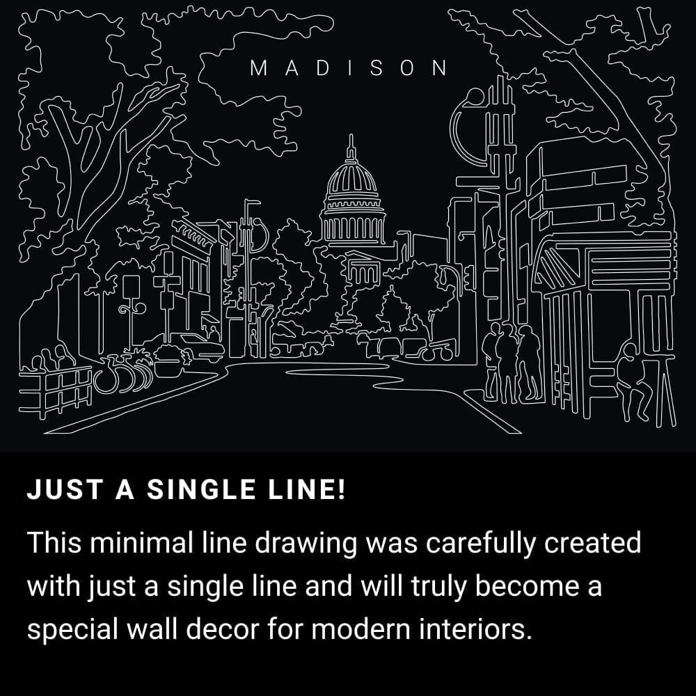 Madison WI One Line Drawing Art - Dark Madison WI One Line Drawing Art - Dark