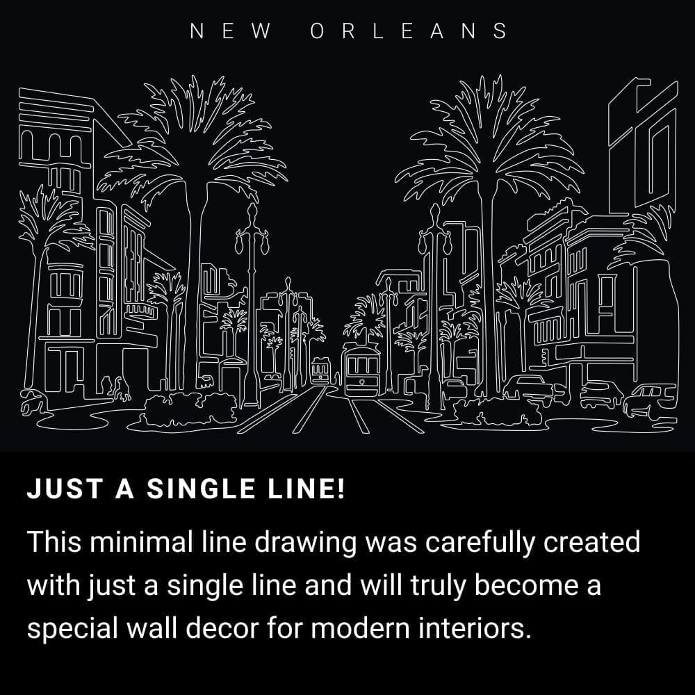 New Orleans One Line Drawing Art - Dark New Orleans One Line Drawing Art - Dark