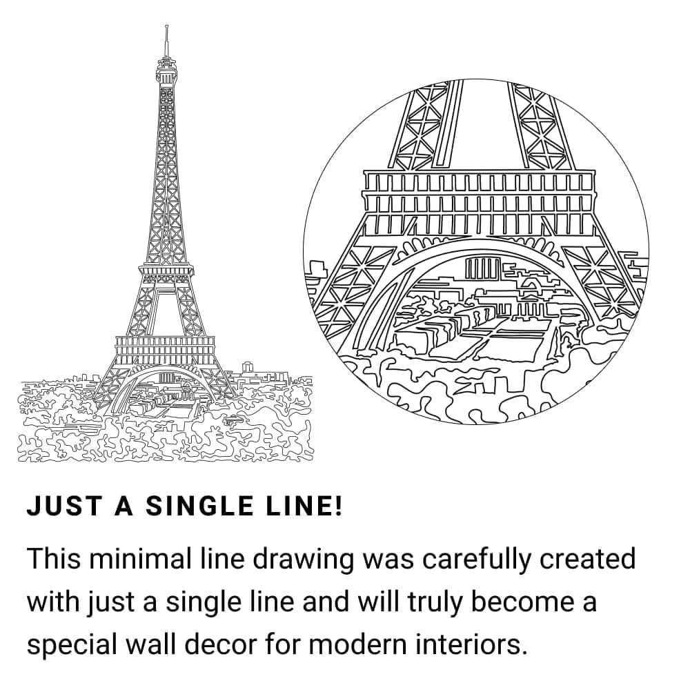 Paris Eiffel Tower One Line Drawing - Portrait - Light Paris Eiffel Tower One Line Drawing - Portrait - Light