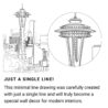 Seattle Skyline One Line Drawing - Portrait - Light