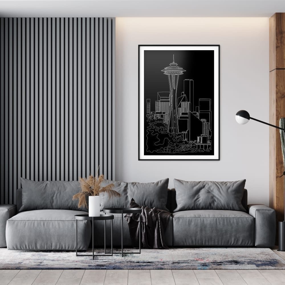 Seattle Space Needle Art Print for Living Room - Portrait - Dark Seattle Space Needle Art Print for Living Room - Portrait - Dark