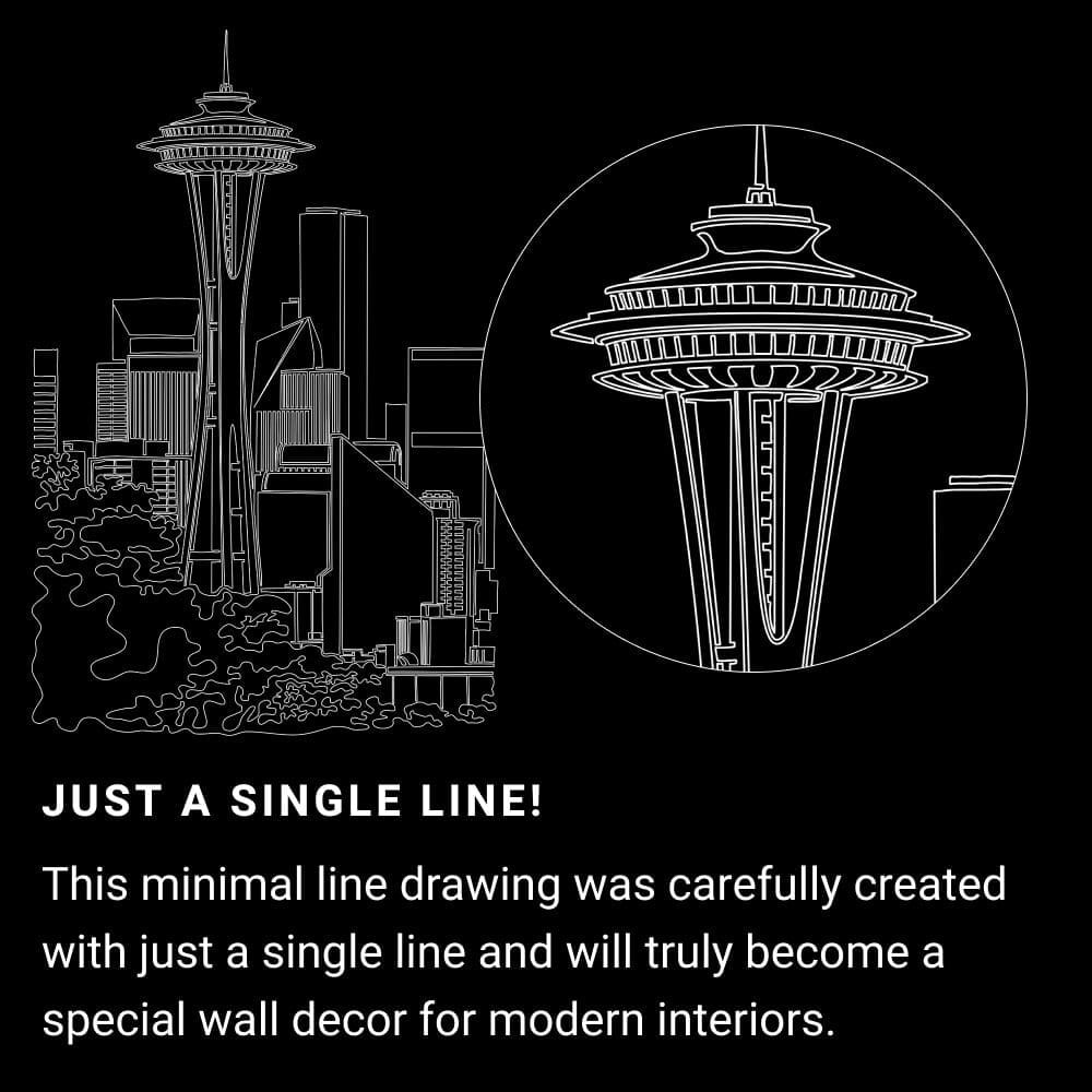 Seattle Space Needle One Line Drawing - Portrait - Dark Seattle Space Needle One Line Drawing - Portrait - Dark