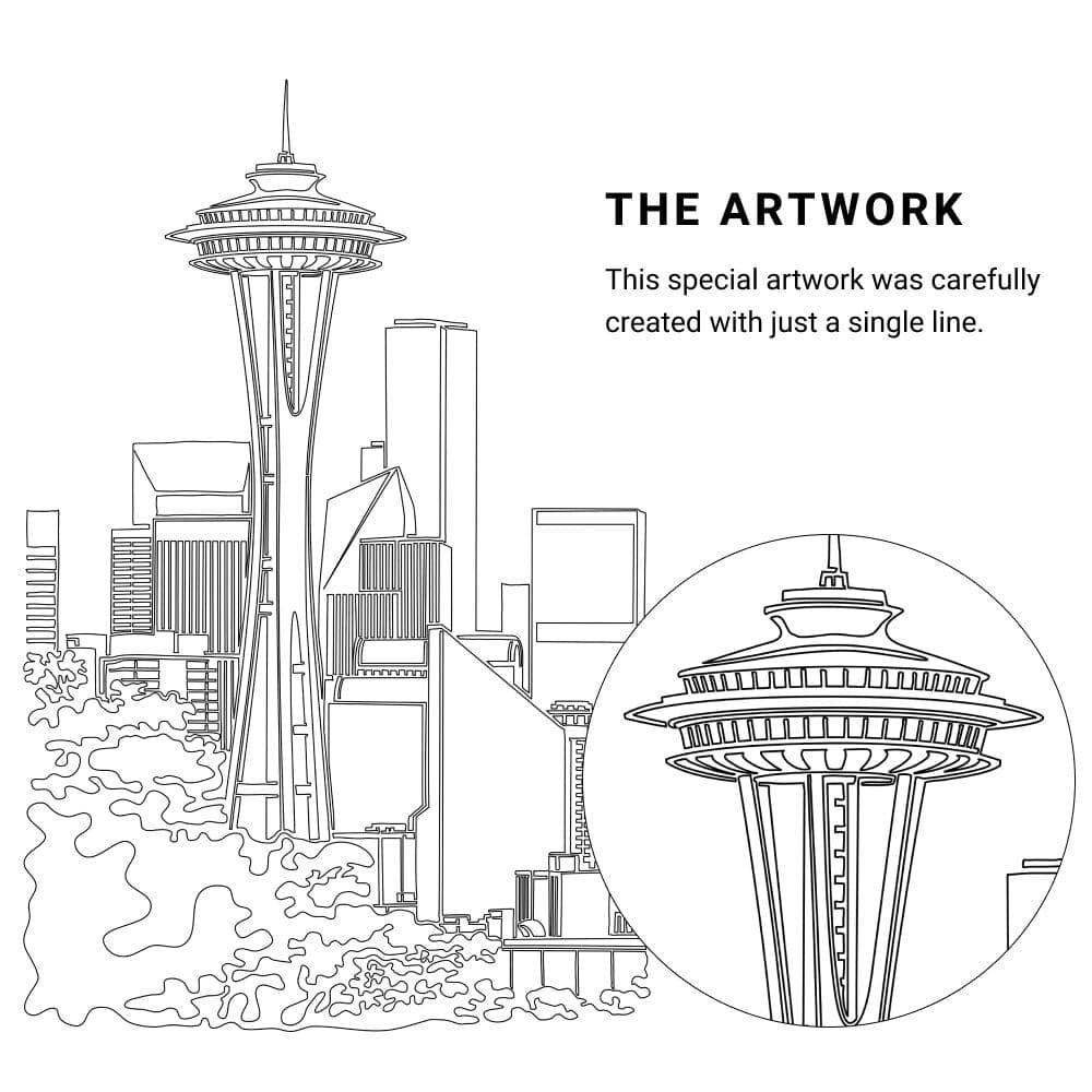 Seattle Space Needle Vector Art - Single Line Art Detail - Portrait Seattle Space Needle Vector Art - Single Line Art Detail - Portrait
