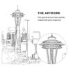 Seattle Space Needle Vector Art - Single Line Art Detail - Portrait