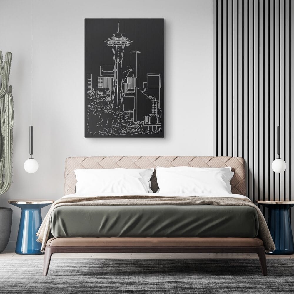 Seattle skyline Canvas Art Print for Bedroom - Portrait - Dark Seattle skyline Canvas Art Print for Bedroom - Portrait - Dark