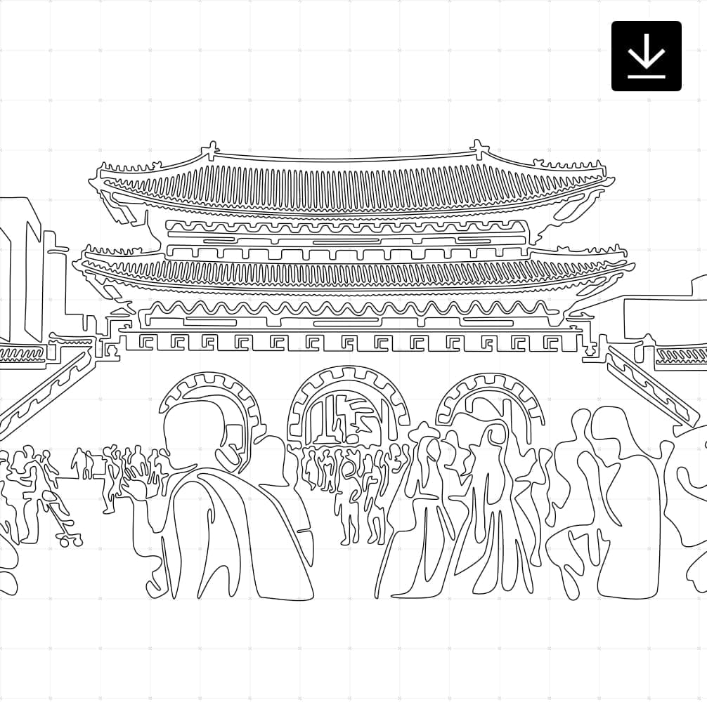 Seoul Gwanghwamun Gate Vector Art – Digital Download