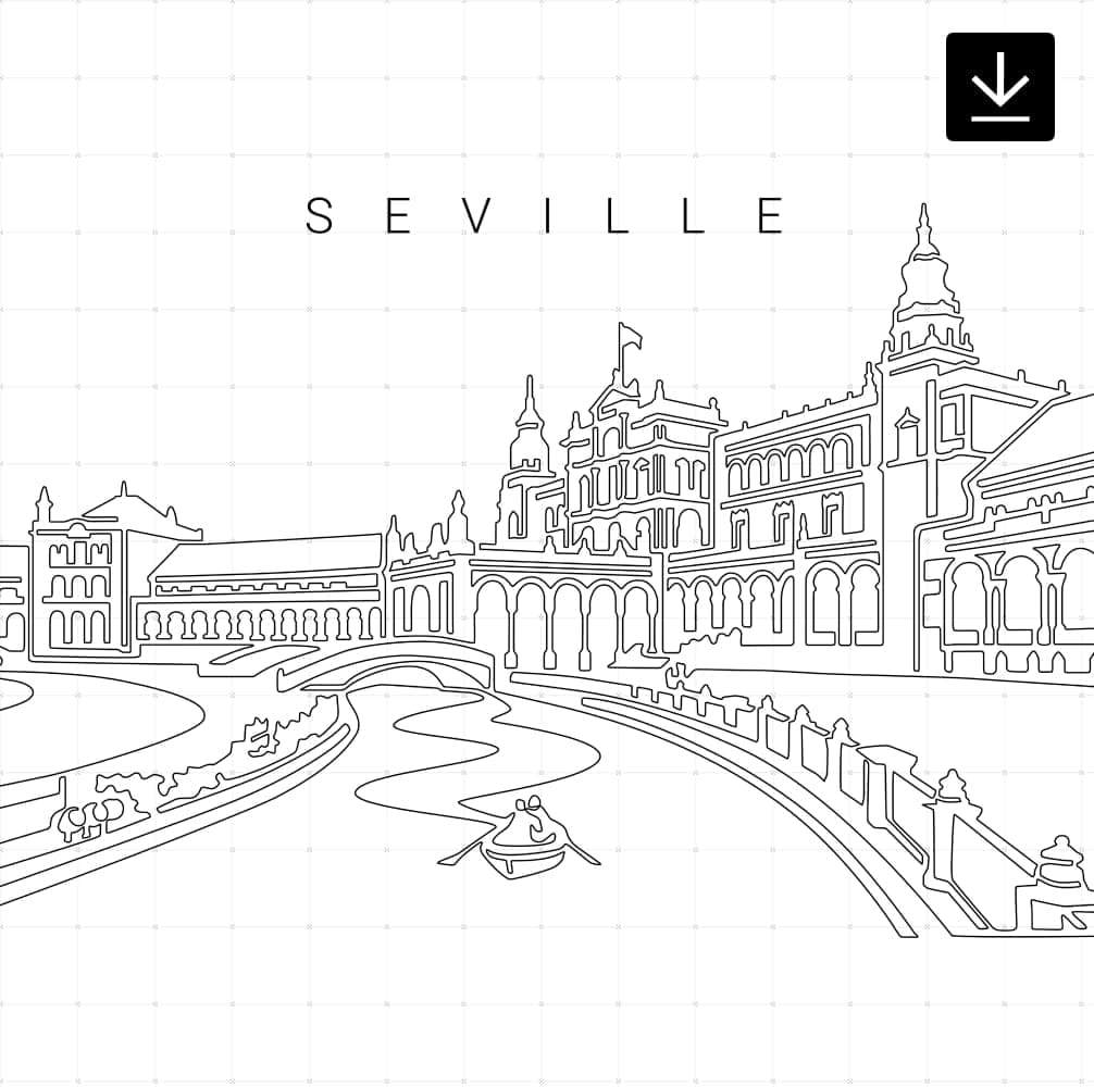Seville Plaza De Espana Vector Art – Digital Download