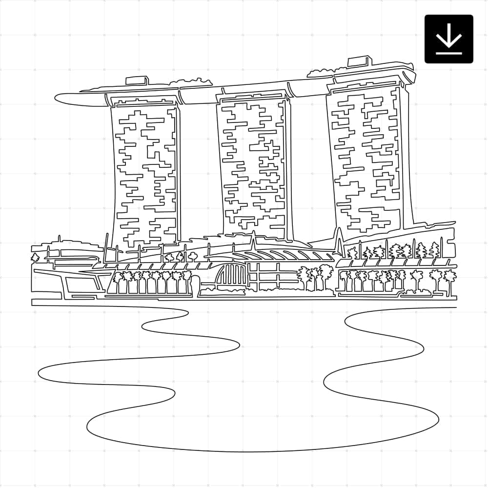 Singapore Marina Bay Sands Vector Art – Portrait – Digital Download