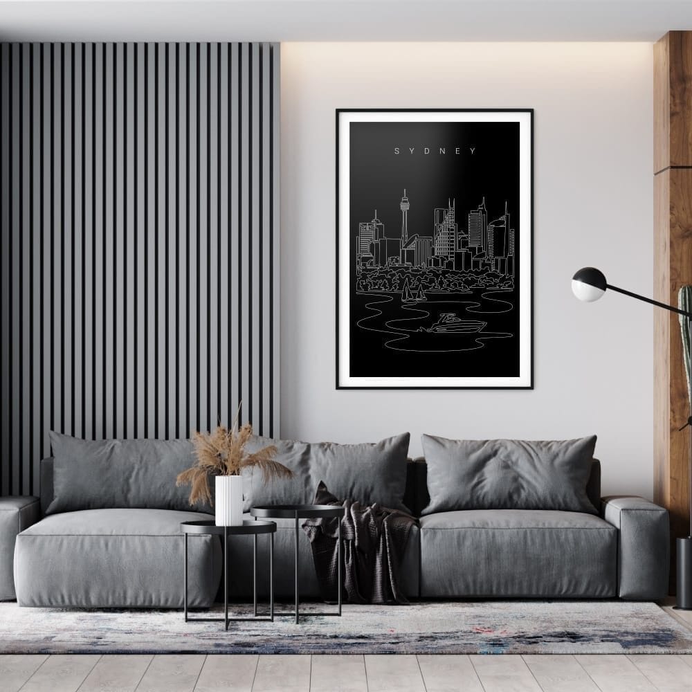 Sydney Skyline Art Print for Living Room - Portrait - Dark Sydney Skyline Art Print for Living Room - Portrait - Dark