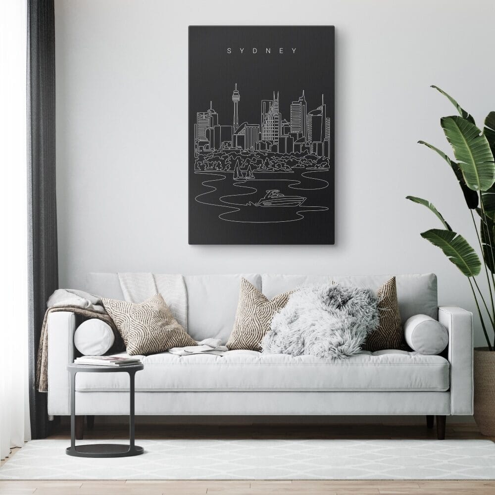 Sydney Skyline Canvas Art Print for Living Room- Portrait - Dark Sydney Skyline Canvas Art Print for Living Room- Portrait - Dark