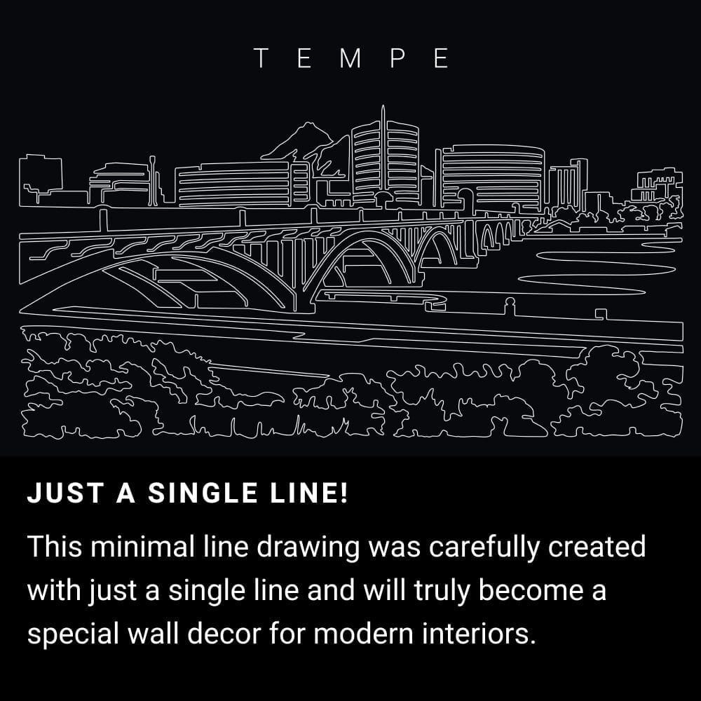 Tempe AZ One Line Drawing Art - Dark Tempe AZ One Line Drawing Art - Dark