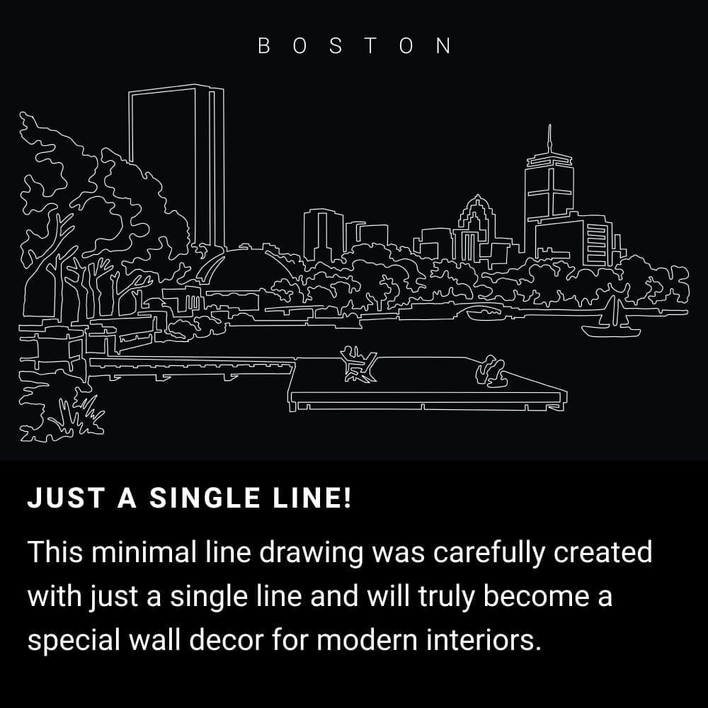 Boston Charles River Esplanade One Line Drawing Art - Dark Boston Charles River Esplanade One Line Drawing Art - Dark