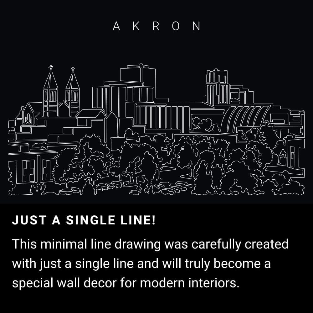 Akron Skyline One Line Drawing Art - Dark Akron Skyline One Line Drawing Art - Dark