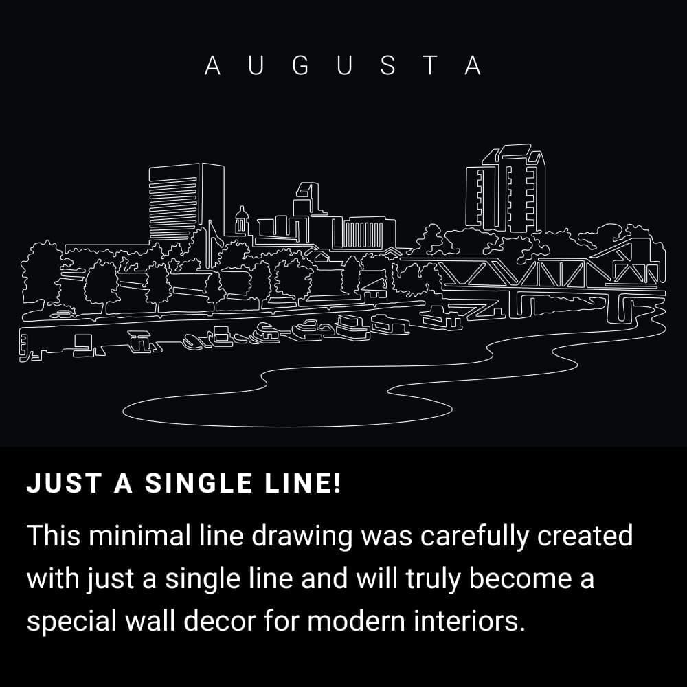 Augusta Skyline One Line Drawing Art - Dark Augusta Skyline One Line Drawing Art - Dark
