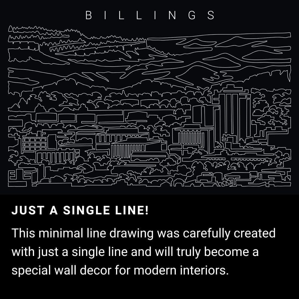 Billings Skyline One Line Drawing Art - Dark Billings Skyline One Line Drawing Art - Dark