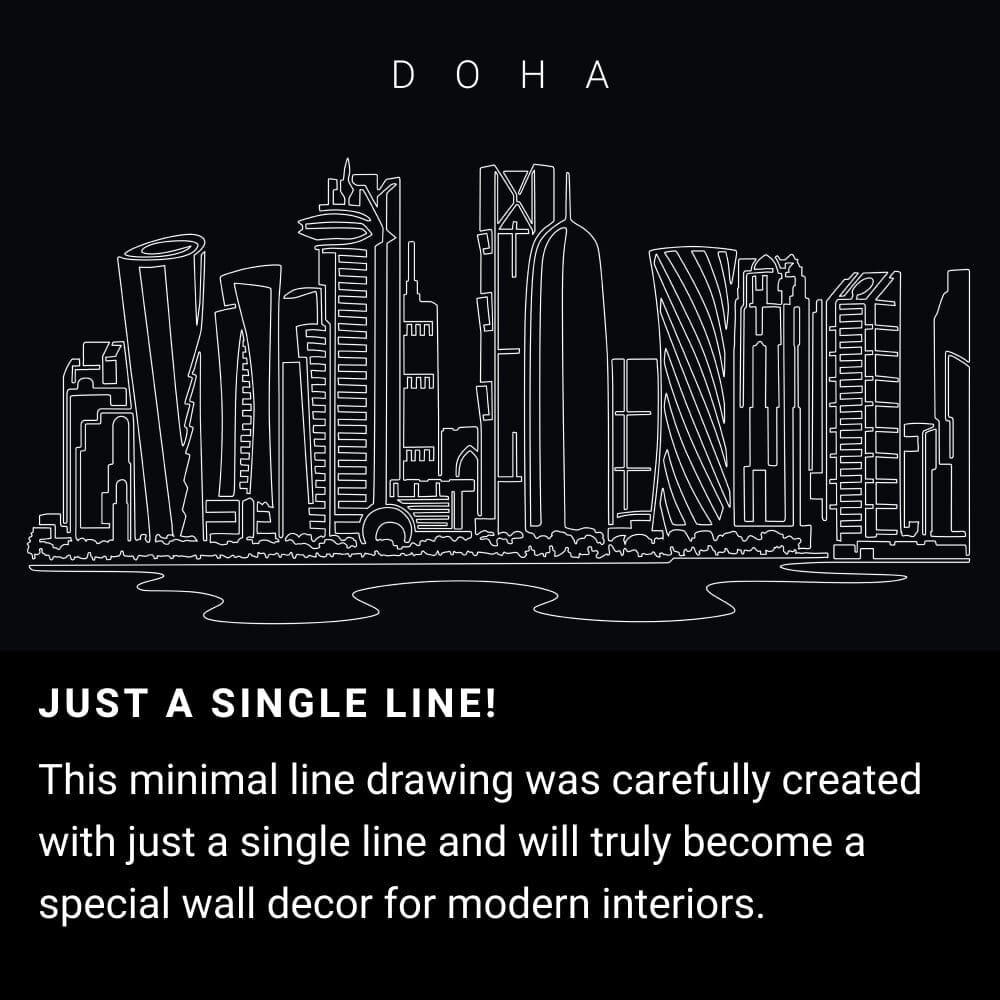 Doha Skyline One Line Drawing Art - Dark Doha Skyline One Line Drawing Art - Dark