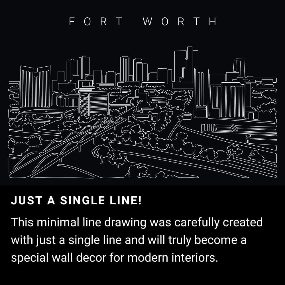 Fort Worth Skyline One Line Drawing Art - Dark Fort Worth Skyline One Line Drawing Art - Dark