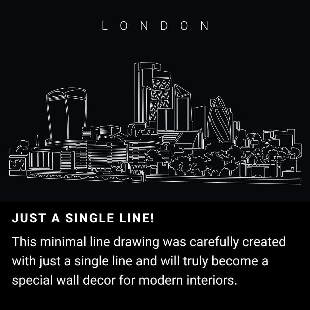 London Skyline One Line Drawing Art - Dark London Skyline One Line Drawing Art - Dark