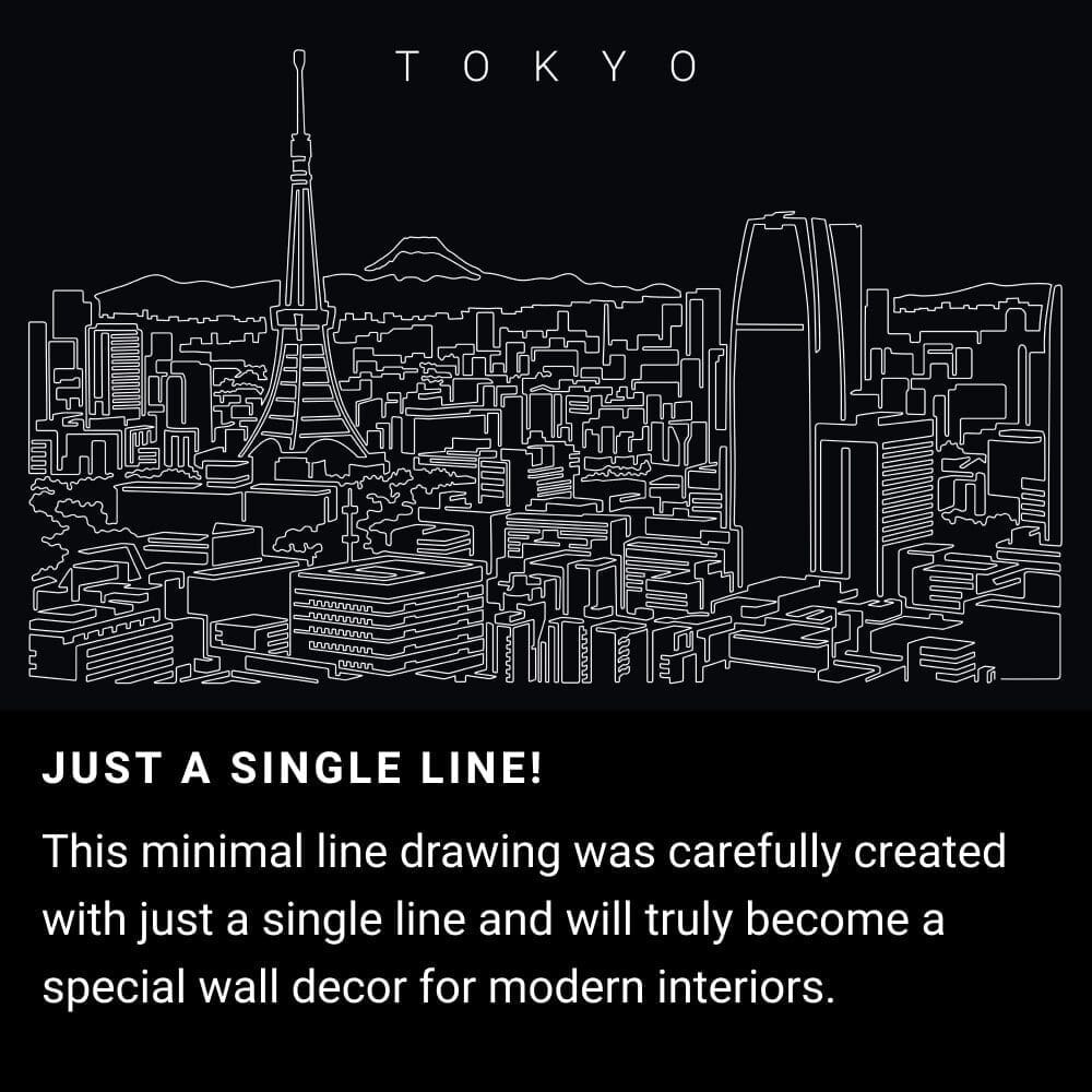 Tokyo Skyline One Line Drawing Art - Dark Tokyo Skyline One Line Drawing Art - Dark