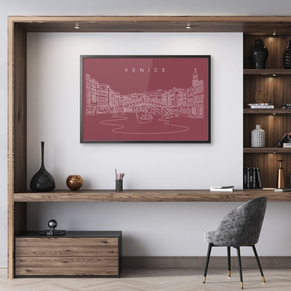 Framed Venice Italy Wall Art for Home Office - Dark Framed Venice Italy Wall Art for Home Office - Dark