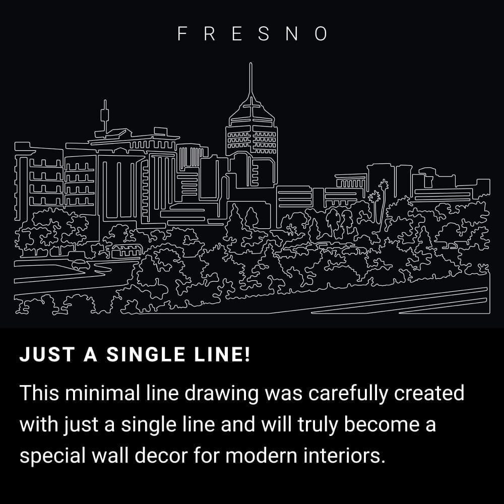 Fresno Skyline One Line Drawing Art - Dark Fresno Skyline One Line Drawing Art - Dark