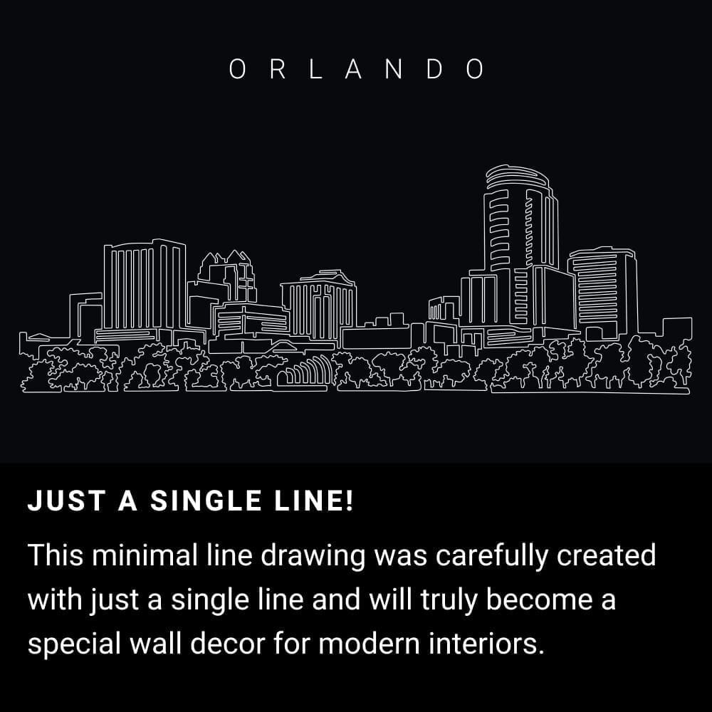 Orlando Florida One Line Drawing Art - Dark Orlando Florida One Line Drawing Art - Dark