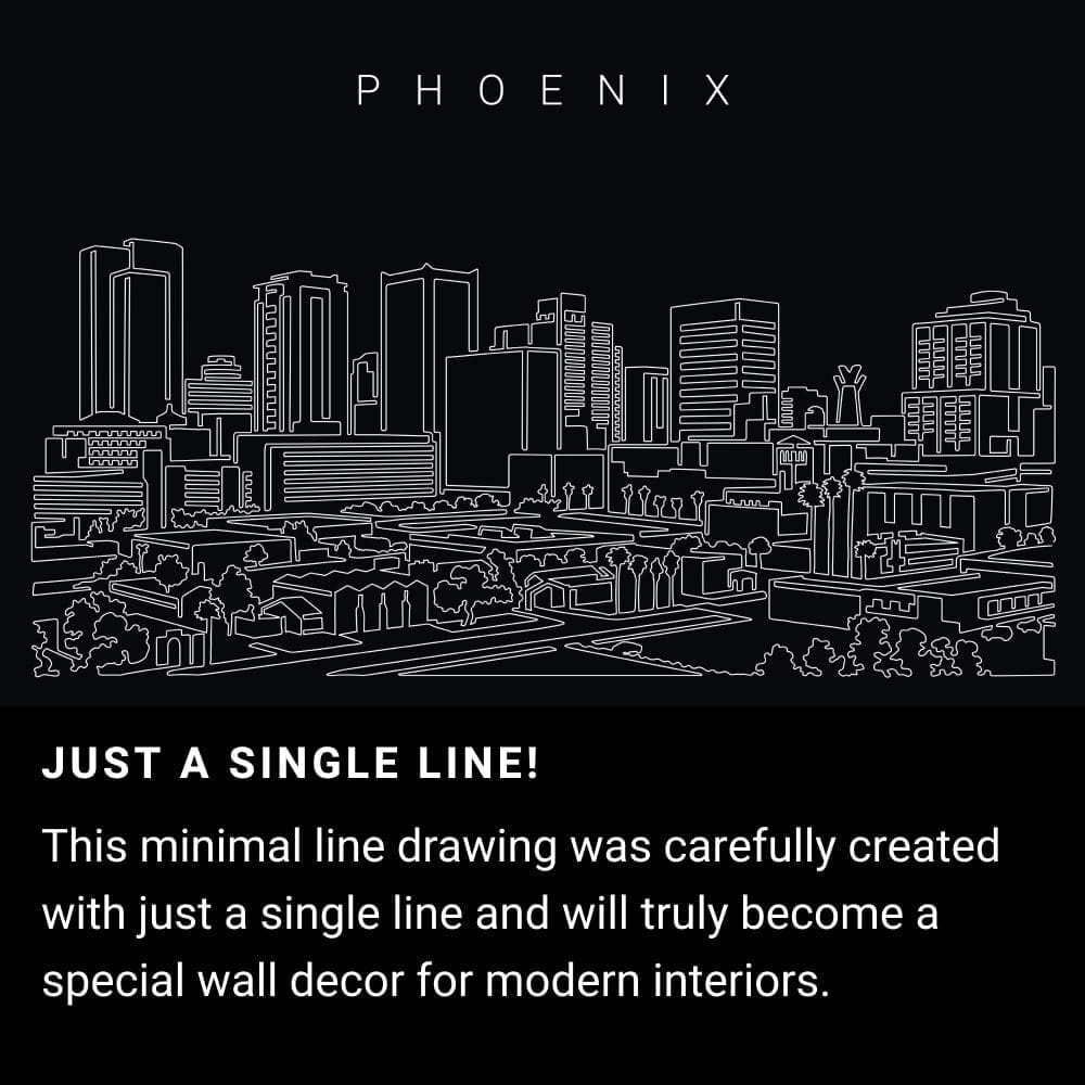 Phoenix AZ Skyline One Line Drawing Art - Dark Phoenix AZ Skyline One Line Drawing Art - Dark