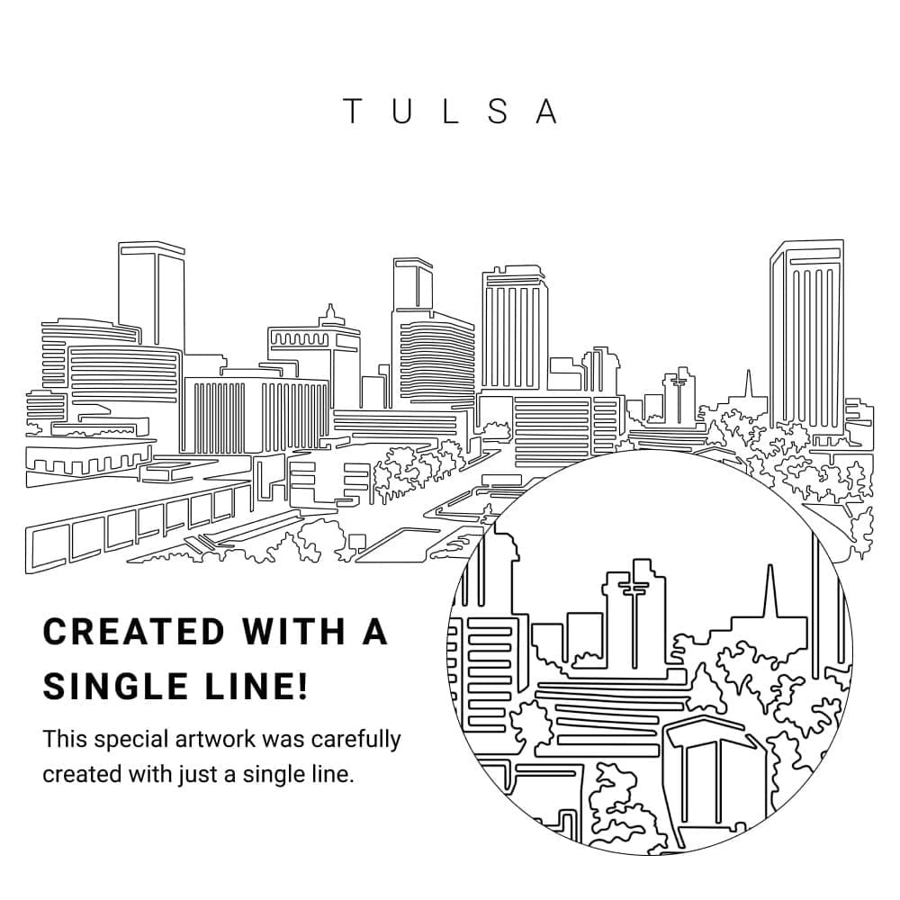 Tulsa Oklahoma Vector Art - Single Line Art Detail Tulsa Oklahoma Vector Art - Single Line Art Detail