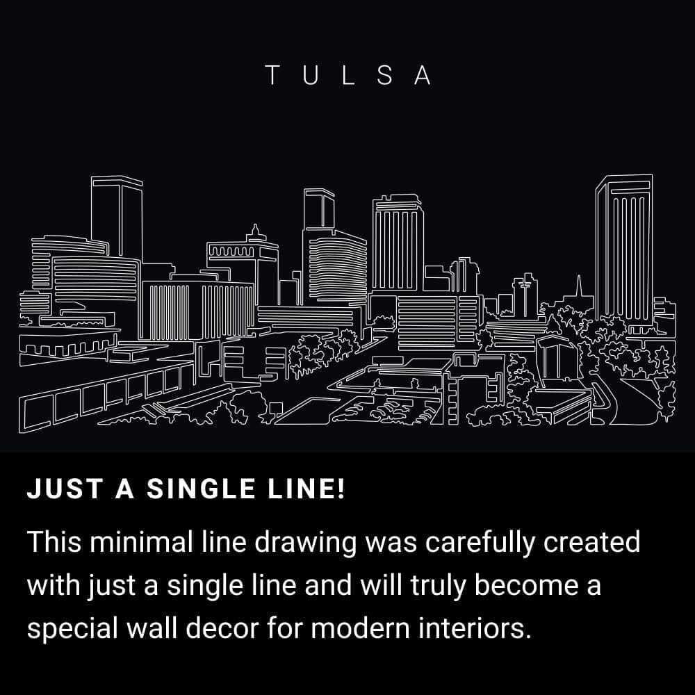 Tulsa Skyline One Line Drawing Art - Dark Tulsa Skyline One Line Drawing Art - Dark