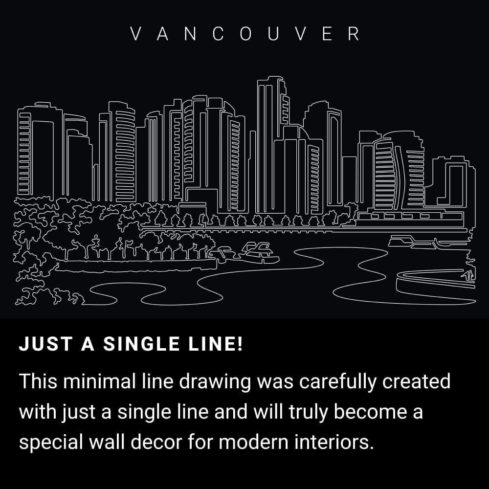Vancouver Skyline One Line Drawing Art - Dark Vancouver Skyline One Line Drawing Art - Dark