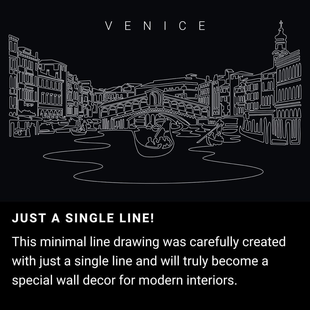 Venice Italy One Line Drawing Art - Dark Venice Italy One Line Drawing Art - Dark