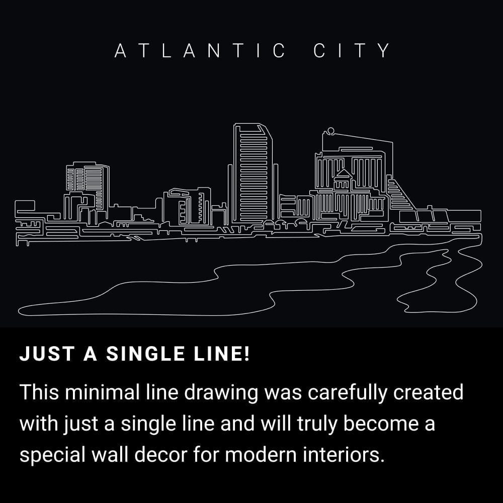 Atlantic City One Line Drawing Art - Dark Atlantic City One Line Drawing Art - Dark