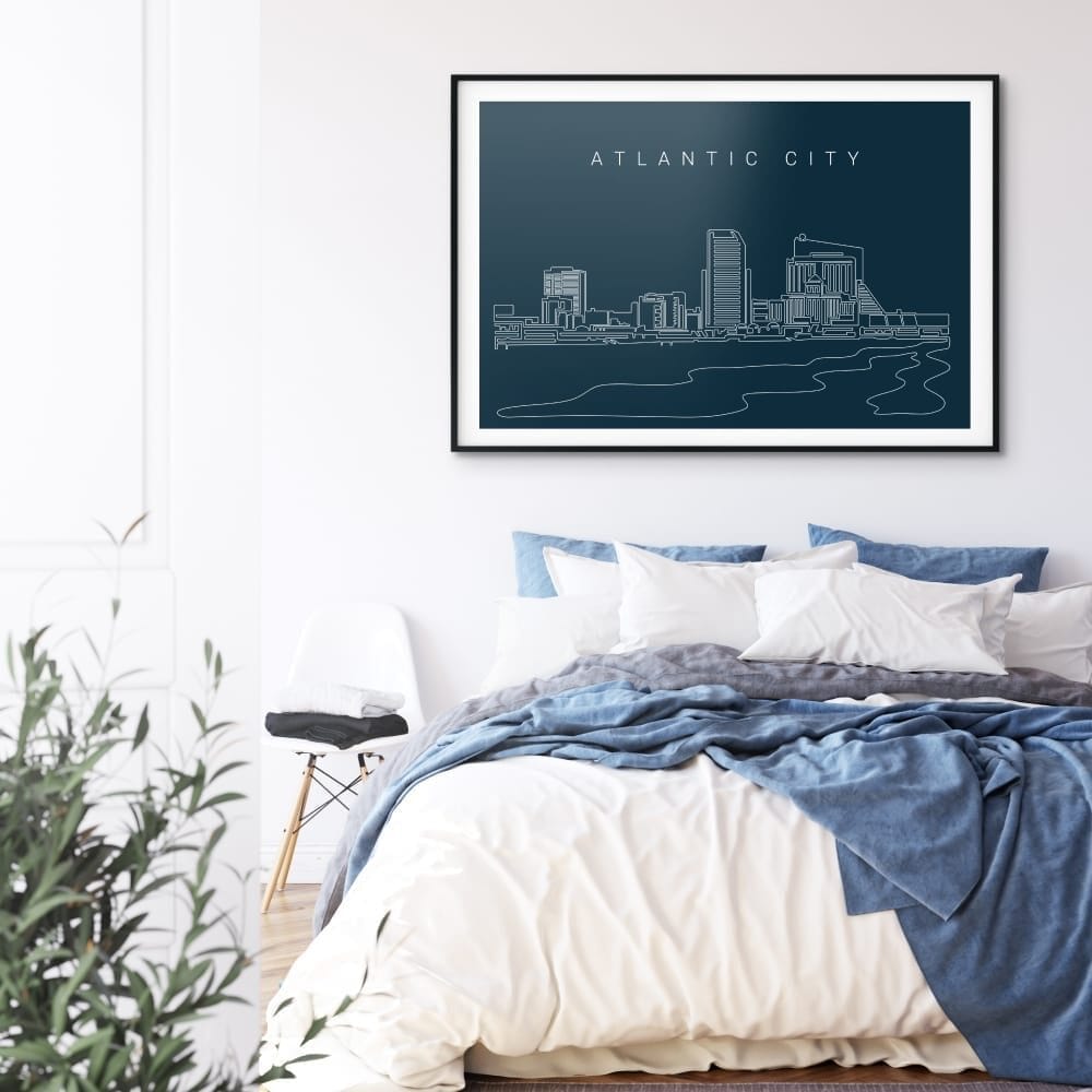 Atlantic City Skyline Art Print for Bed Room - Dark Atlantic City Skyline Art Print for Bed Room - Dark