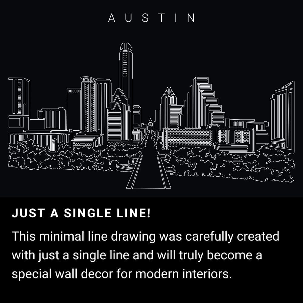 Austin Skyline One Line Drawing Art - Dark Austin Skyline One Line Drawing Art - Dark