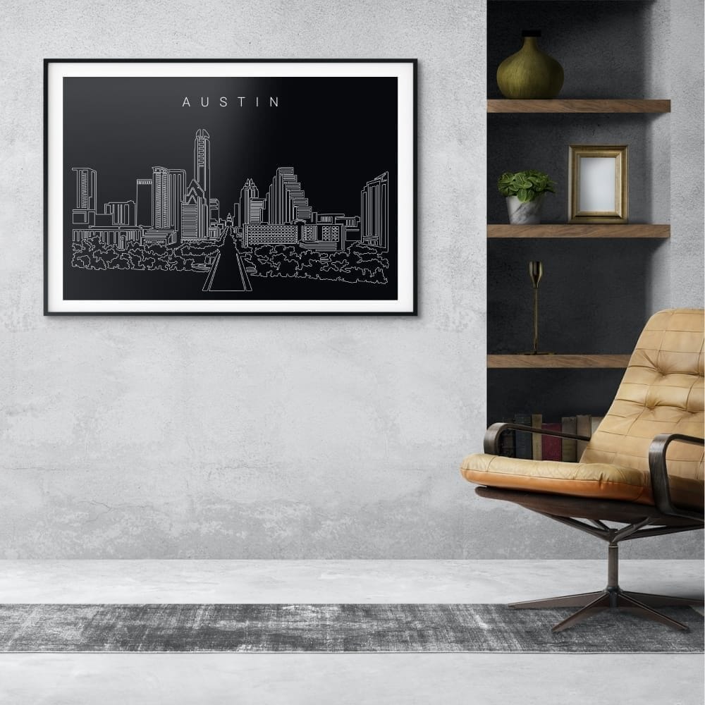 Austin TX Skyline Art Print for Office - Dark Austin TX Skyline Art Print for Office - Dark