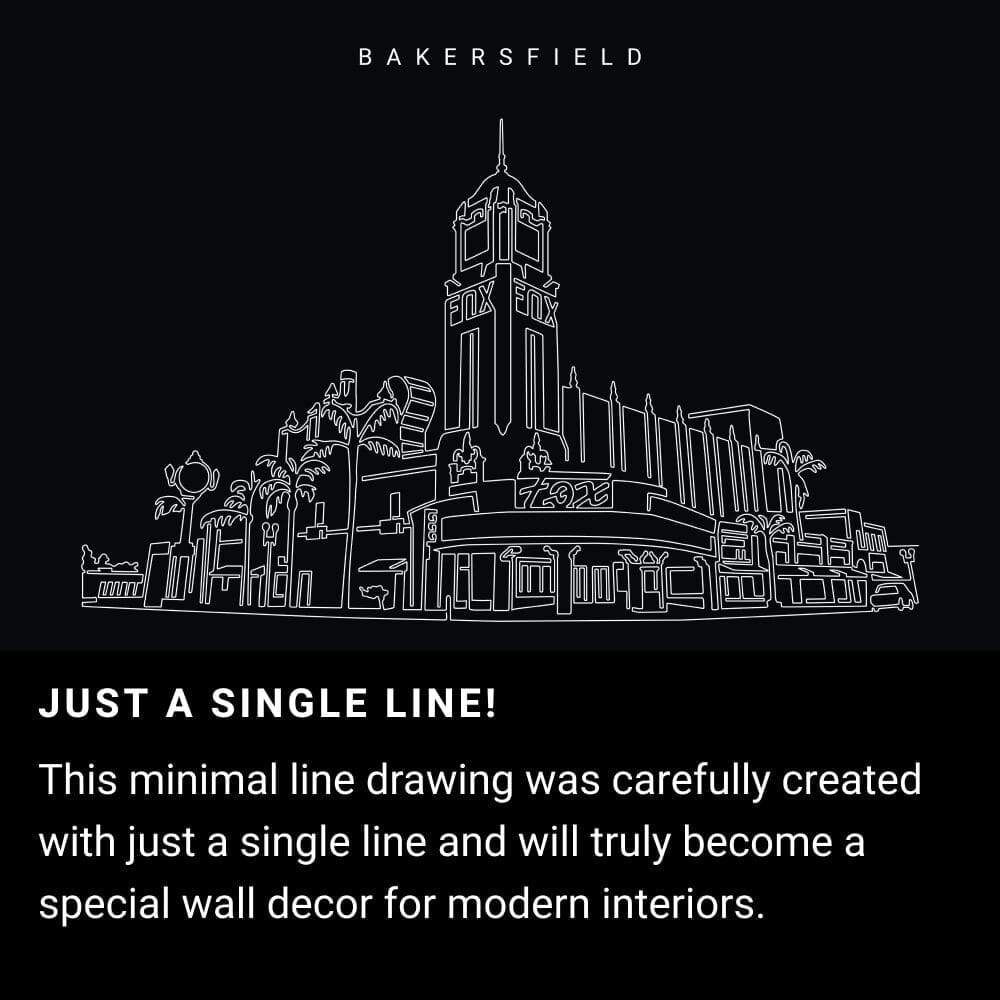 Bakersfield Fox Theater One Line Drawing Art - Dark Bakersfield Fox Theater One Line Drawing Art - Dark