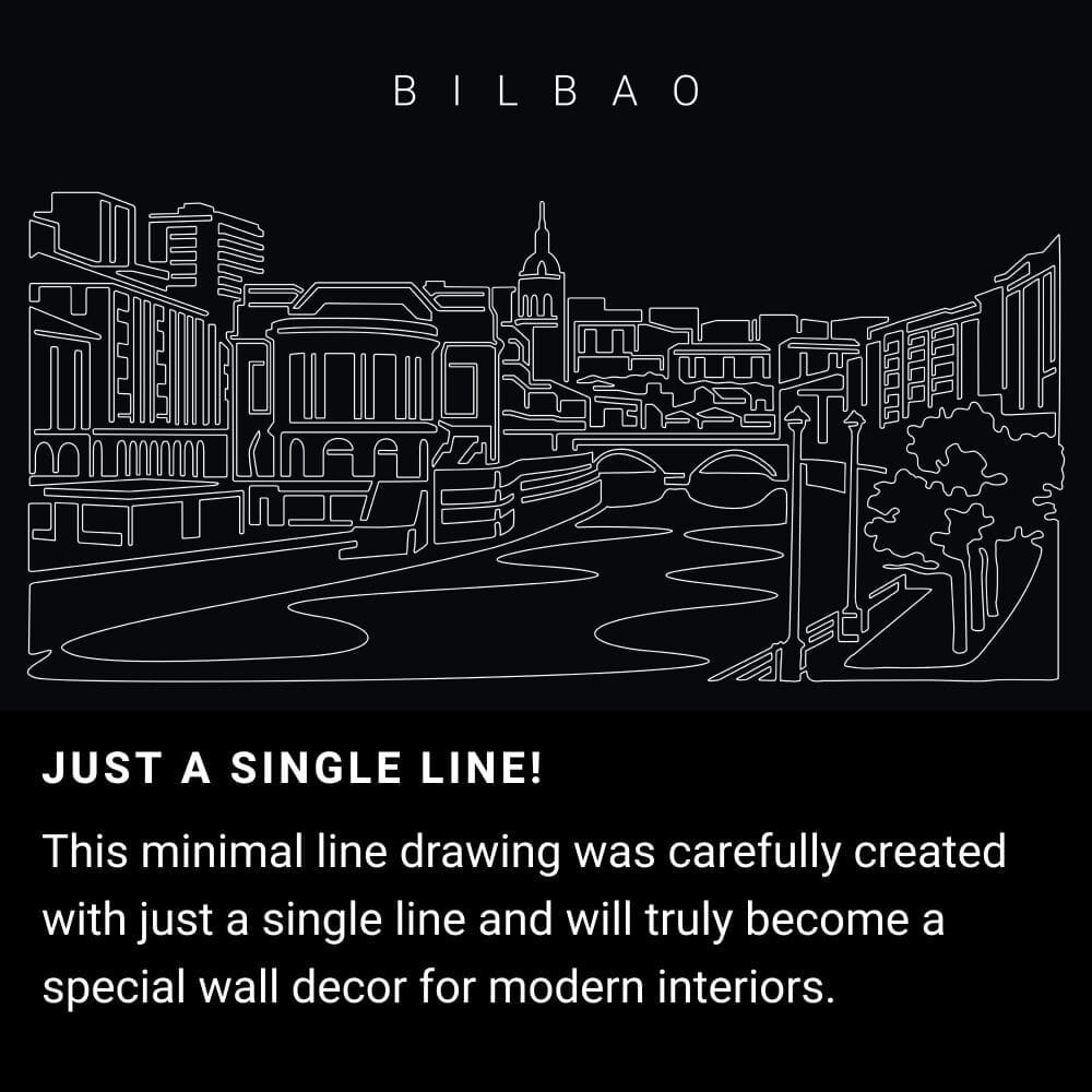 Bilbao Skyline One Line Drawing Art - Dark Bilbao Skyline One Line Drawing Art - Dark