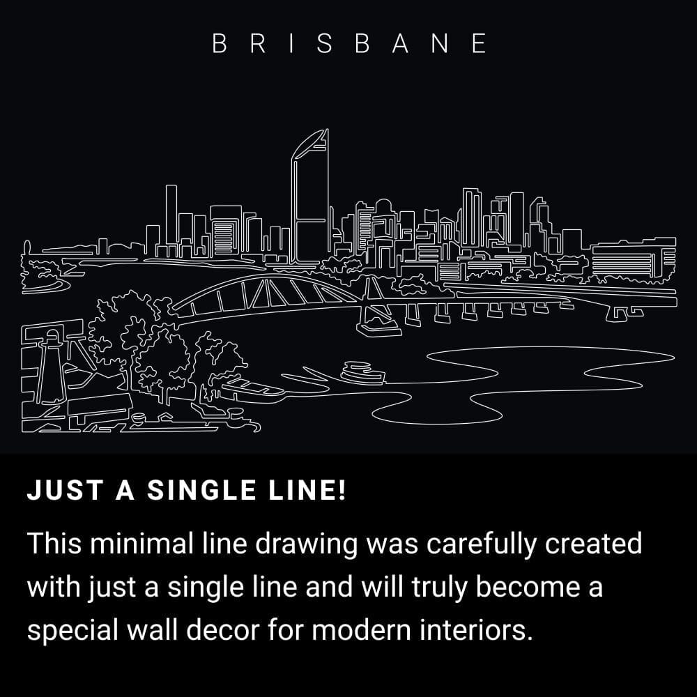 Brisbane Skyline One Line Drawing Art - Dark Brisbane Skyline One Line Drawing Art - Dark