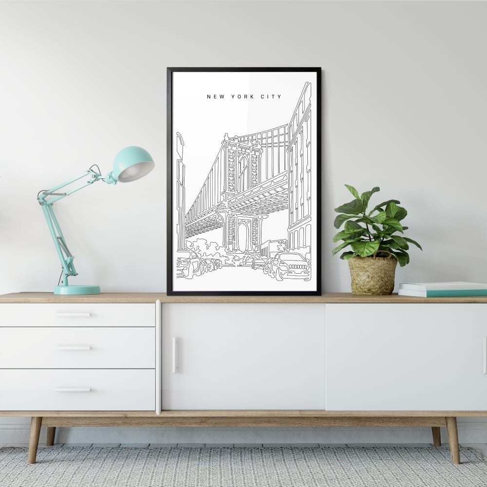 Framed Manhattan Bridge Wall Art Home Decor - Portrait Framed Manhattan Bridge Wall Art Home Decor - Portrait