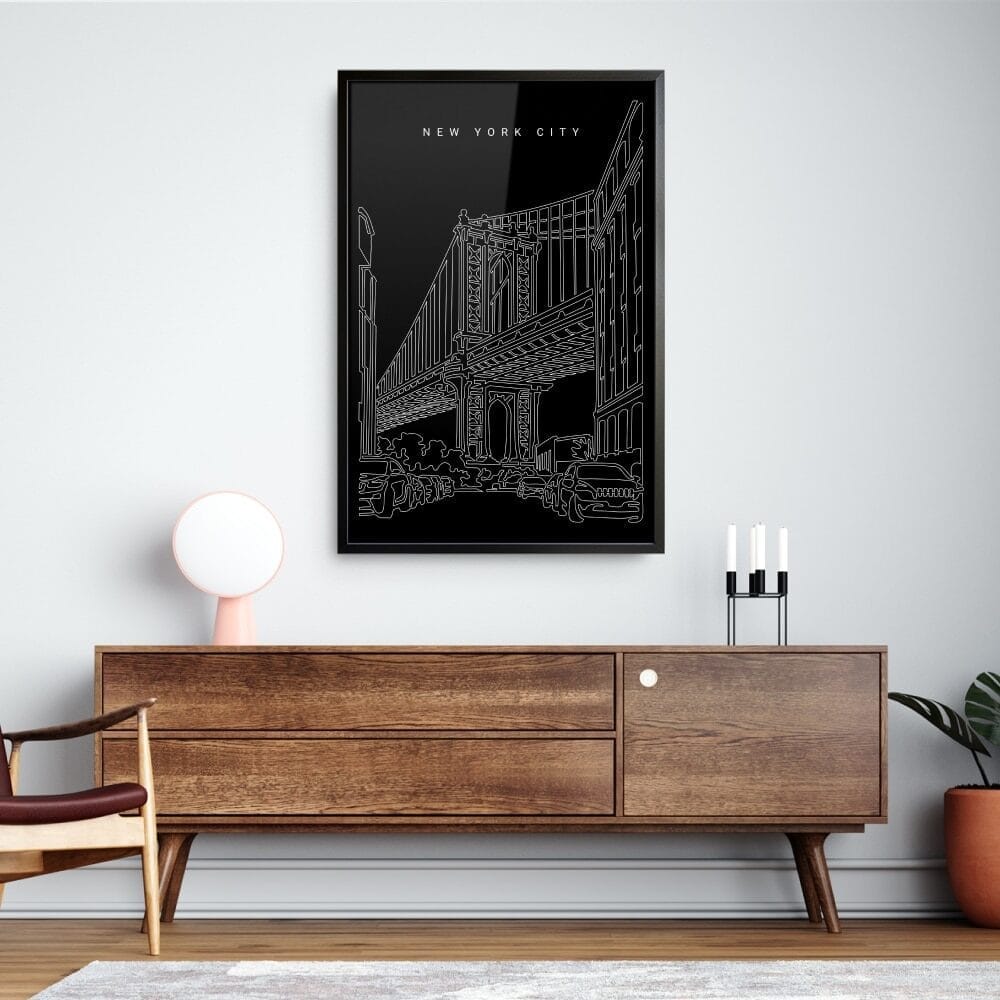 Framed Manhattan Bridge Wall Art Home Decor - Portrait - Dark Framed Manhattan Bridge Wall Art Home Decor - Portrait - Dark