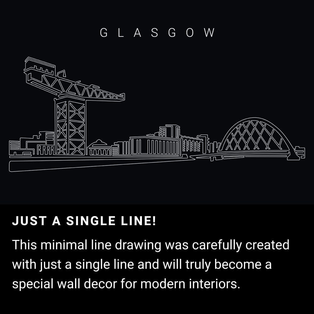 Glasgow Skyline One Line Drawing Art - Dark Glasgow Skyline One Line Drawing Art - Dark