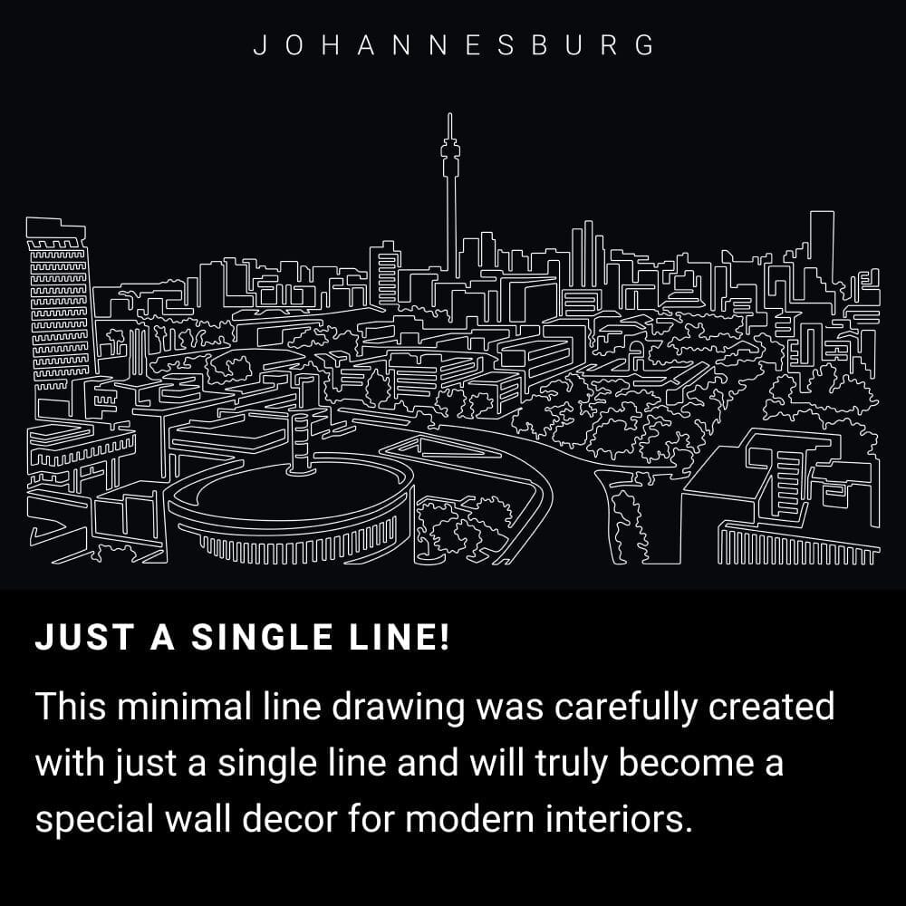Johannesburg Skyline One Line Drawing Art - Dark Johannesburg Skyline One Line Drawing Art - Dark