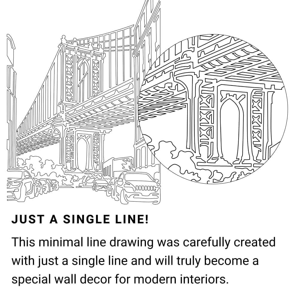 Manhattan Bridge Continuous Line Drawing - Portrait - Light Manhattan Bridge Continuous Line Drawing - Portrait - Light