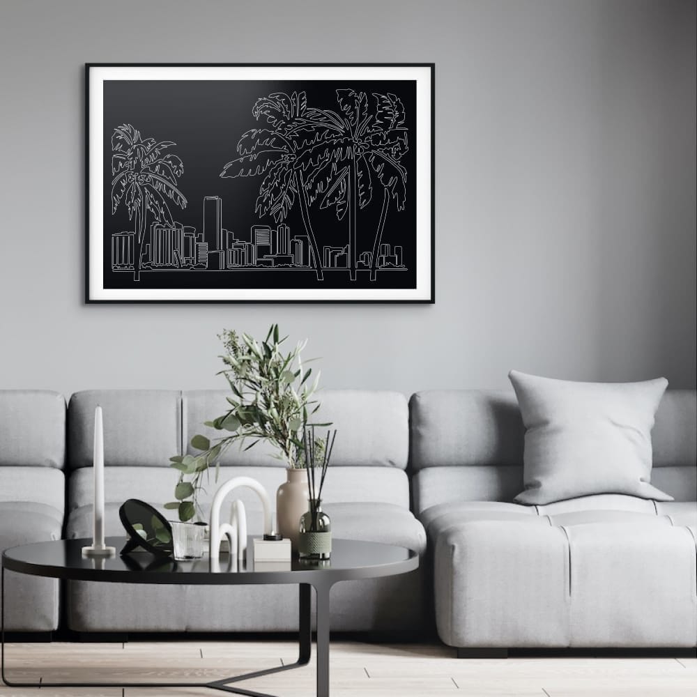 Miami FL Skyline Art Print for Living Room - Dark Miami FL Skyline Art Print for Living Room - Dark