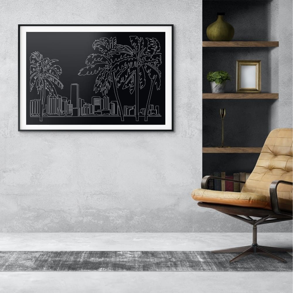 Miami FL Skyline Art Print for Office - Dark Miami FL Skyline Art Print for Office - Dark
